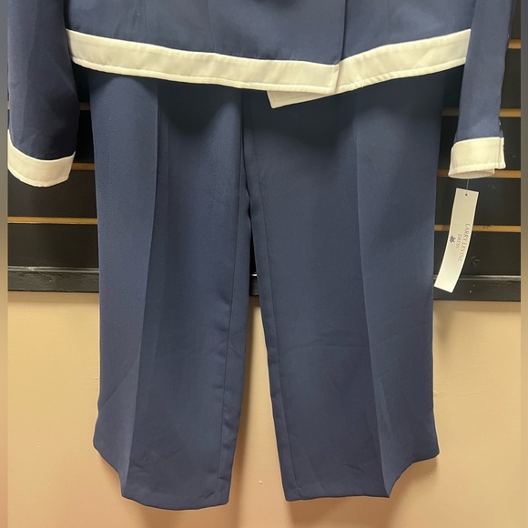 NWT Larry Levine Navy & Cream Pant Suit Set Size 8 - Picture 3 of 11